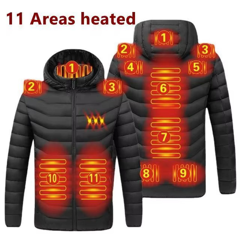 Washable USB Charging Heated Jacket, Cotton Hooded Jacket, Electric Heating, Warm Jacket, Outdoor, Camping, Hiking