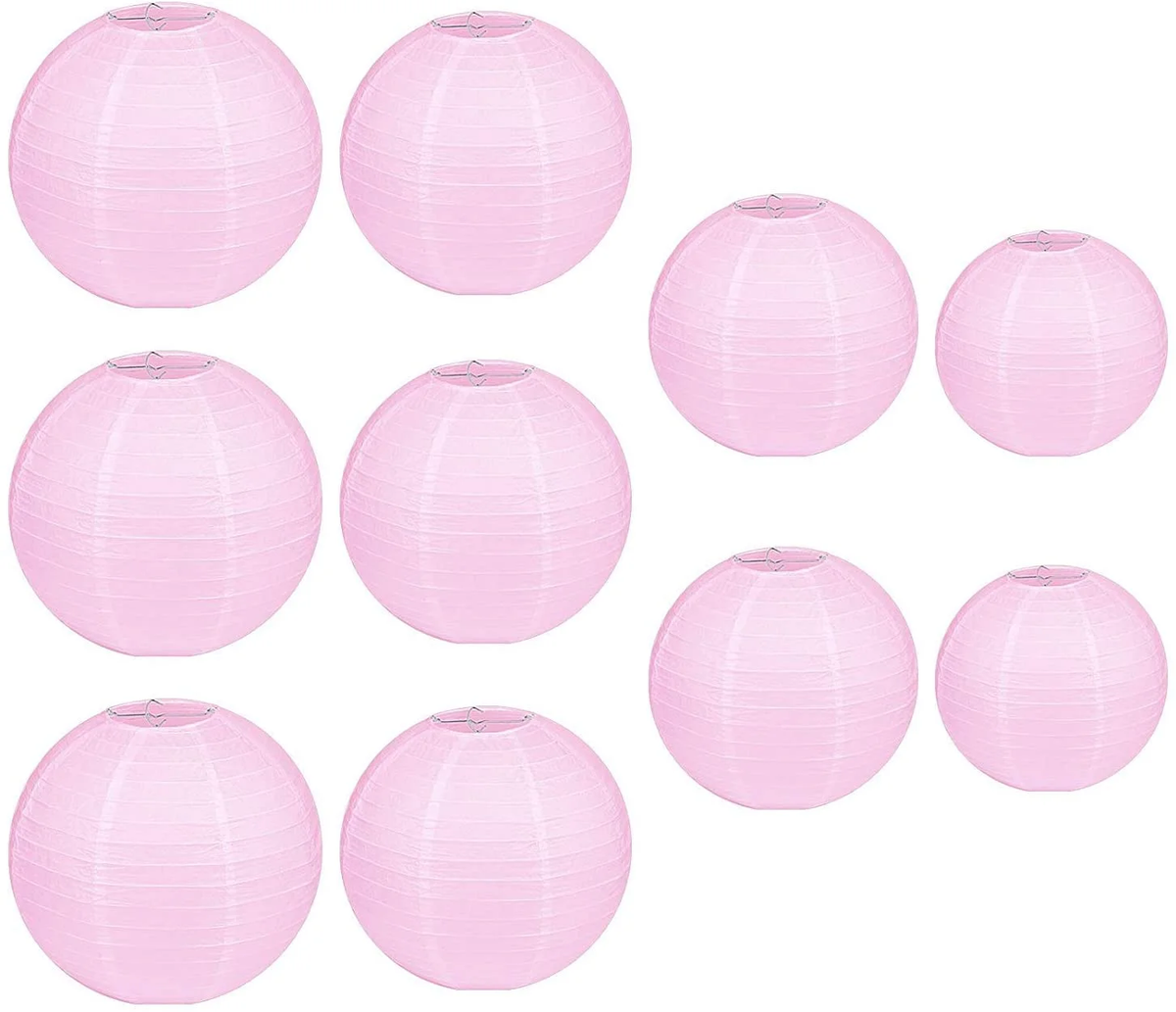 10 Pcs Pink Paper Lanterns round Hanging Lanterns for Wedding,Xmas,Birthday, Party Decoration
