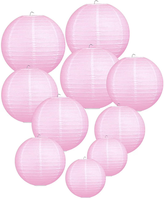 10 Pcs Pink Paper Lanterns round Hanging Lanterns for Wedding,Xmas,Birthday, Party Decoration